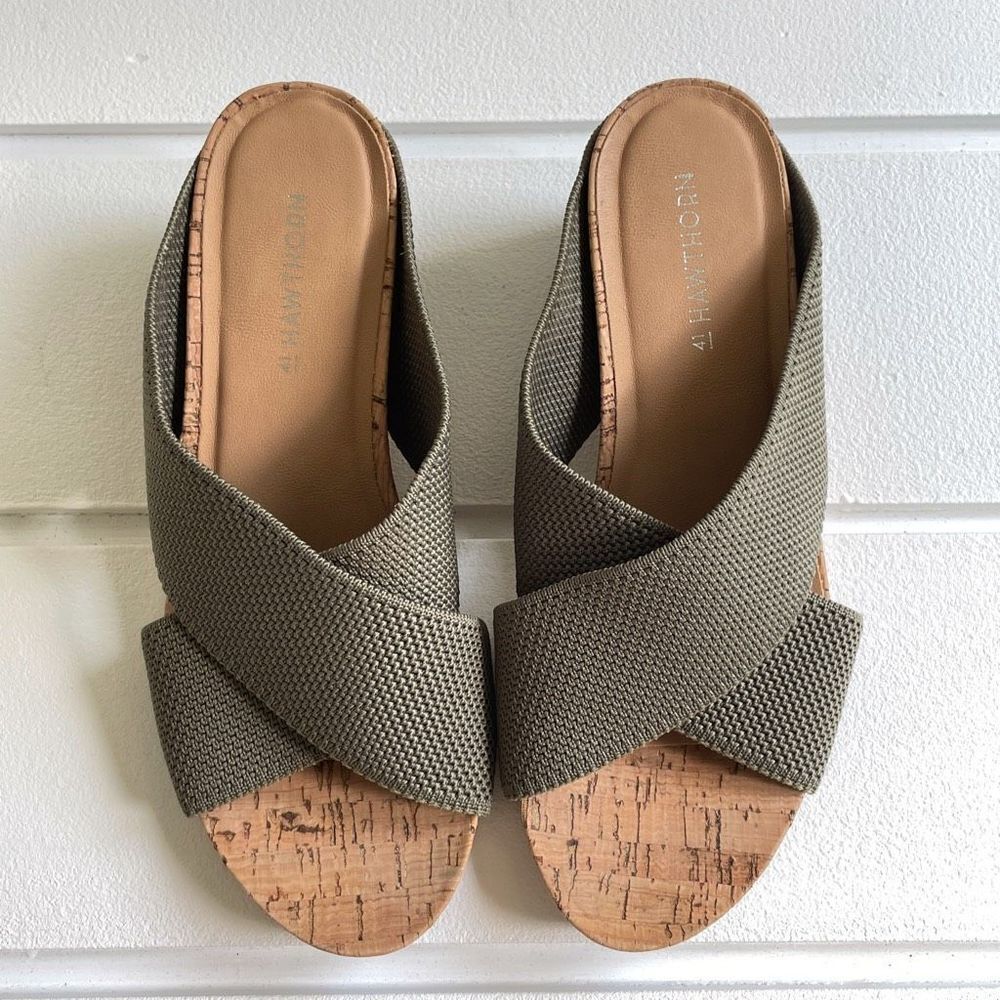 41 Hawthorn Women's Green Stretch Knit Mule Cork Wedge Joyce Sandals Size 6 - Picture 5 of 10